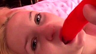 Hot blonde says, 'Watch me masturbate my pussy and suck this dildo?'