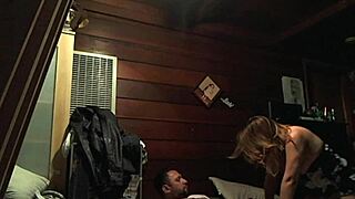 My coworker moans while riding her husband's ass in a slutty dress