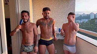 I and two friends begin our brotherhood with muscular bodybuilders, featuring big cocks and gaping asses in this gay adventure part one