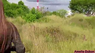 girl sucking boyfriend outdoors