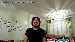 Curvy UK babe sucking off a nerdy guy hard!