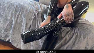 fuck and foot fetish with huge titted slut in latex