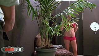 Pretty brunette Ashli Ames gets fucked by older pervert with cum facial.