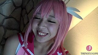 hentai cosplay beautiful girl in tight suit gave hand job and creampied. intro to the scene.