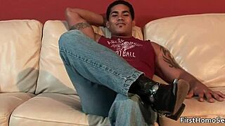 hot gay guy strips and jerks off before hardcore fucking