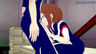 ochako uraraka and izuku midoriya have intense sex in hentai