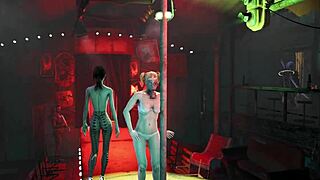 Fallout 4 fashion features pantyhose and body in outdoor public setting.