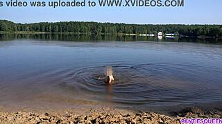 OMG, naked girl skinny dipping at public beach—total thrill! 🏖️