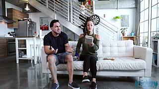 sloan harper casually doing homework with her stepson