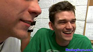 Assfucking hazing for twinks in college dorm with cum on each other