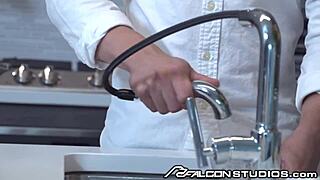 Who's banging who at this elite gay party on the kitchen countertop?