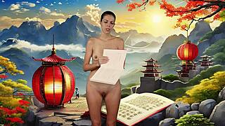 brunette with small tits reads art of war naked 😊