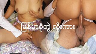 Asian teen couple riding each other passionately?