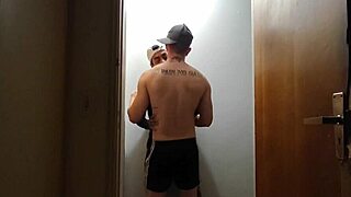 Two friends caught on camera fucking hard in the hallway after their gym session with monster cocks
