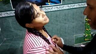 My boss seduces me in the bathroom, fucking my big pussy hard.