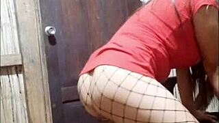 My stepson's rough doggystyle quickie with big cock as mother-in-law moans intensely.