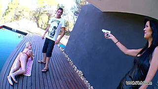 busty babe says, 'fuck me hard by the pool'