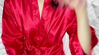 early christmas orgasm with milf wife using toys in lingerie