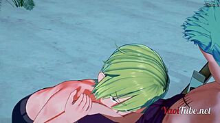 zoro and sanji get handjob and blowjob on the beach.