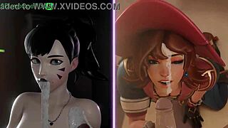 I'm watching Kiriko battle D-Va in this hot hentai match, it's intense