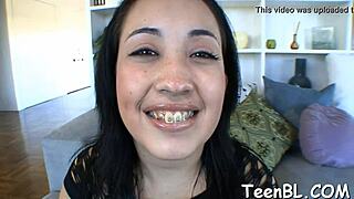 This gorgeous teen rubs her pussy before delivering a wild blowjob 😍