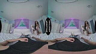 In up close VR, hot stacked Cali Sweets titty fucks David Lee's big dick before riding it like a champ