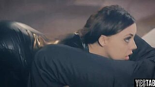 black latex chick and white lingerie chick in 3some