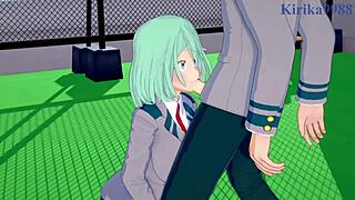 toru hagakure and kaoruko awata with izuku midoriya in my hero academia hentai