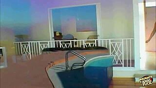 lustful brunette and blonde sluts stretch big booties with joy before threesome