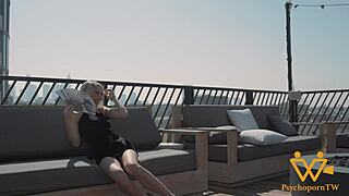 Petite blonde housewife couldn't resist huge cock sky pierce