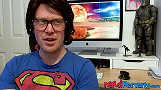 Two lucky nerds get blown by insatiable UK slut