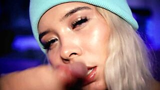 College girl teases close to the camera while sucking a penis with her latina charm.