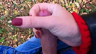 caught while jerking me off risky public handjob by cute teen 18+ in forest - nata sweet