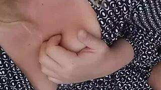 Blonde MILF uses dildo while talking dirty on a video call with her lover