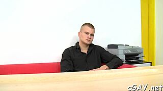 Hot gay males engage in intense porn actions with sucking, fucking, and cumshots in various positions.