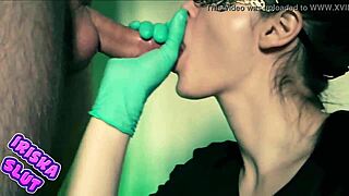 Hot girl in MASK sucks COCK and gets CUM in her MOUTH