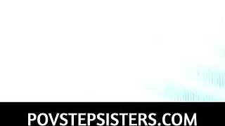 Stepsis gets curious and grabs stepbro's cock in his room