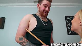 He receives blowjob from horny step sister in bedroom