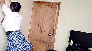 beautiful brunette celebrates with big dildo masturbation