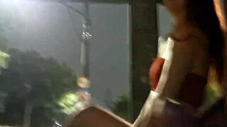 risky jerk off on the street for that hot redhead at the bus stop, man