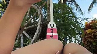 i'm playing with my pretty pussy outdoors in pink bikini, luna luxe