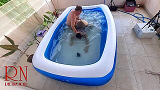regina noir in bikini gets dominated and fucked doggystyle in swimming pool.