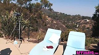 Bisexual Teens In Bikinis Hang Out By The Pool