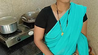 Newlywed housewife banged doggy style in kitchen by step-brother! 😳 Dirty Hindi talk.  