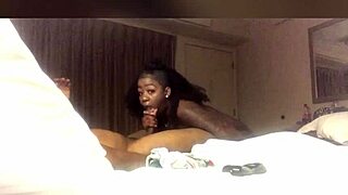 Ebony slut makes bbc shoot thick creamy load on her face and in mouth.