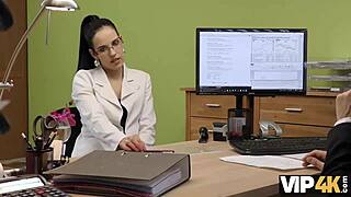 The vip4k agent approved the brunette nympho's credit for a steamy sex interview