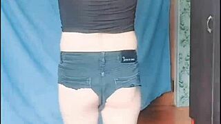 Sissy Crossdresser in Sexy Dress Shows Big White Ass