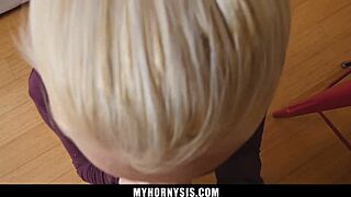 Horny stepsister rubs her pussy on stepbro's dick excitedly!