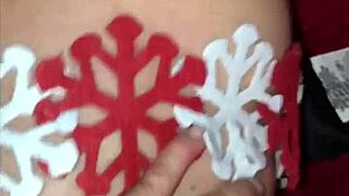 In winter costume, bbw gets sideways fuck and doggy orgasm