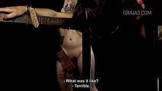 The bound girl gets whipped and then a candle is used on her body in this bdsm session